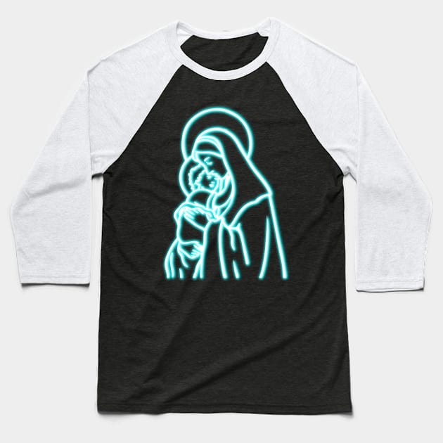 Blue Neon Virgin Mary Baseball T-Shirt by la chataigne qui vole ⭐⭐⭐⭐⭐